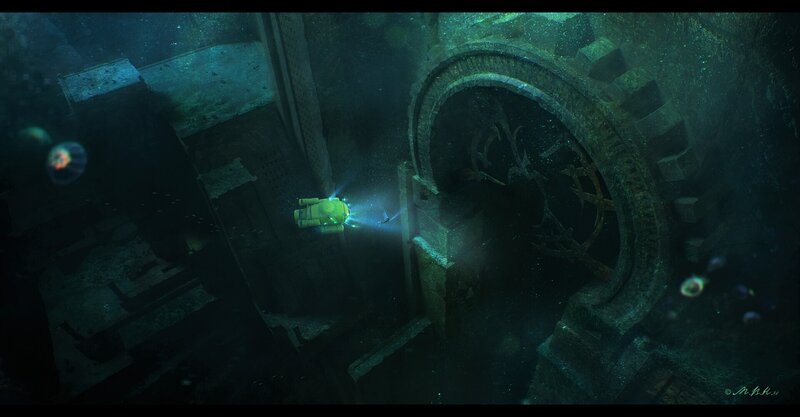 Submersible Exploring Ruins