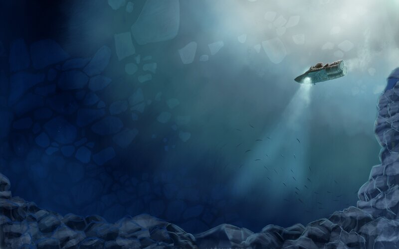 Submersible in Cave — Blue, Dramatic