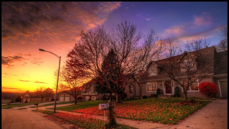 Suburban House at Sunset