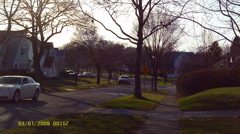 Suburban street at dusk