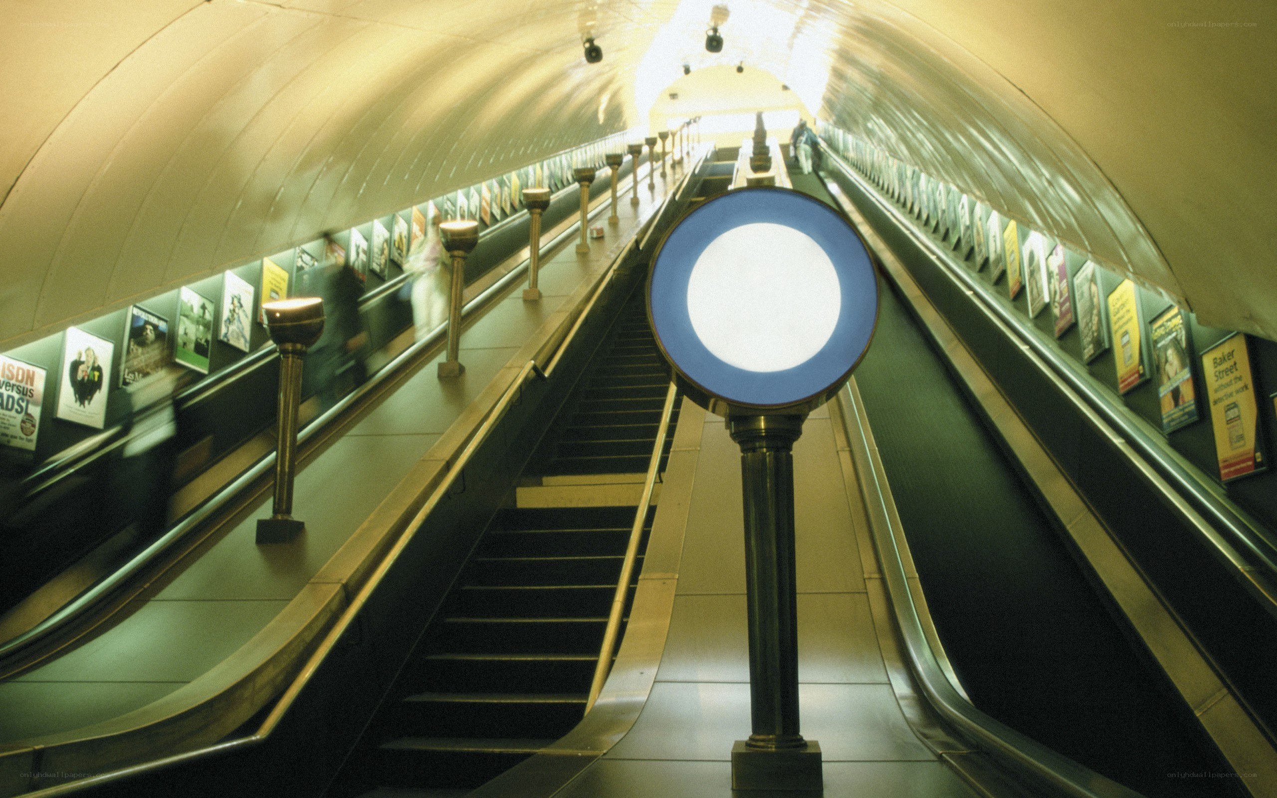 Subway escalators in tunnel