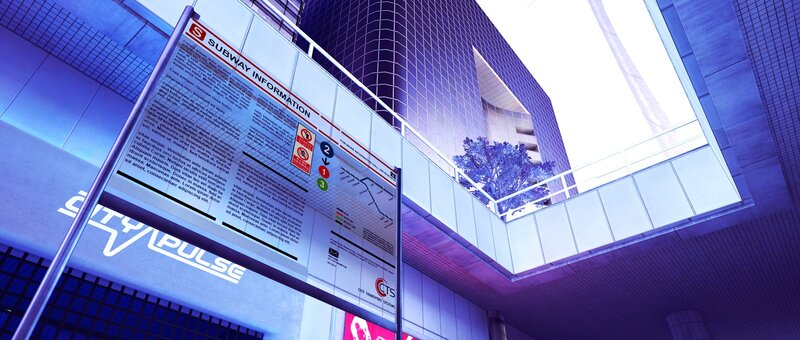 Subway information sign in futuristic city