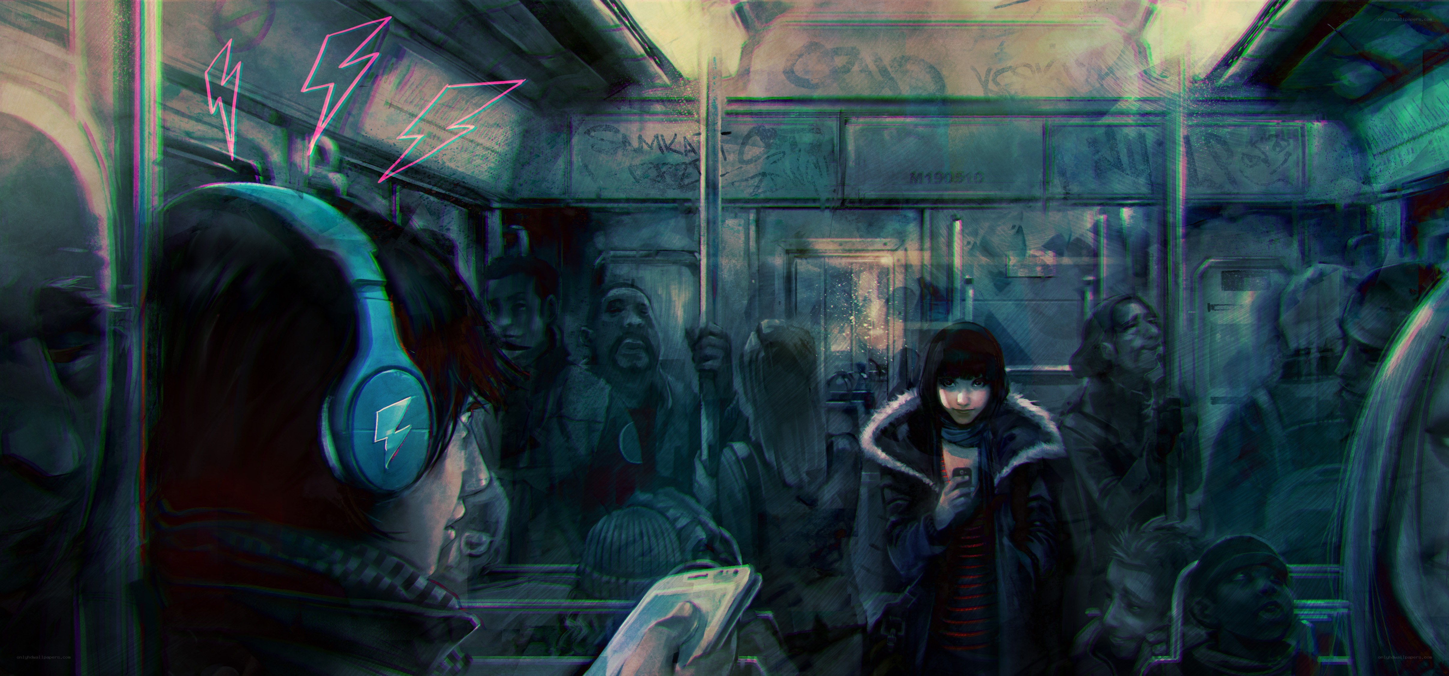 Subway ride with headphones