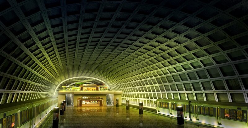 Subway Station Interior — Green, Dramatic