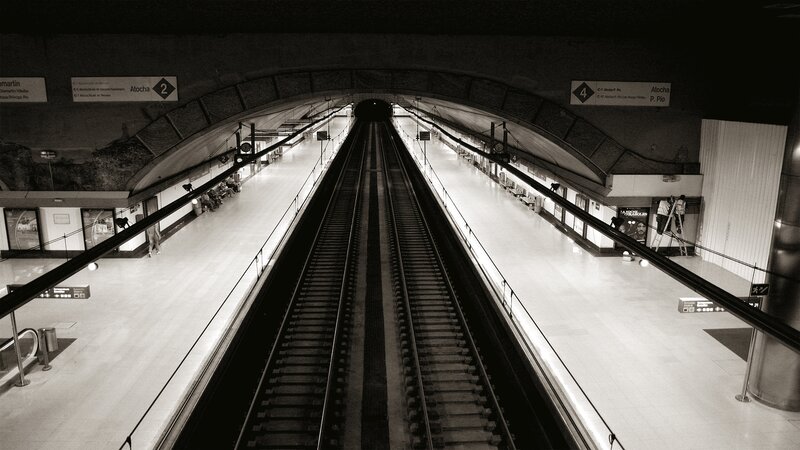 Subway Station Platform — Black, Dramatic, Night