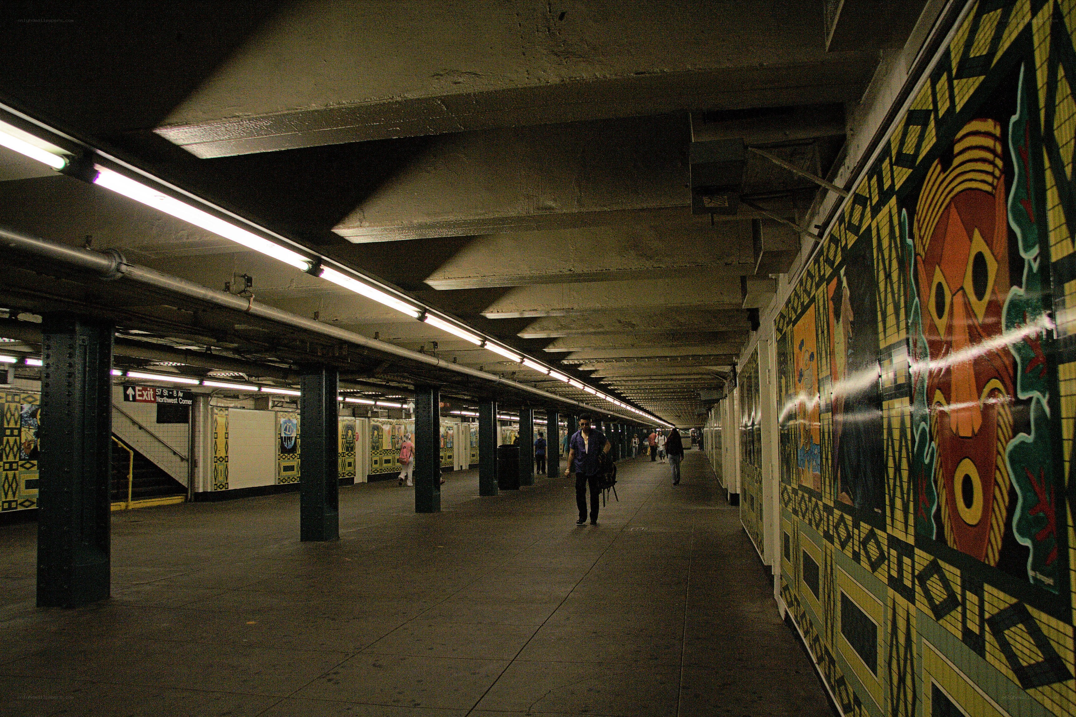 Subway station with colorful murals