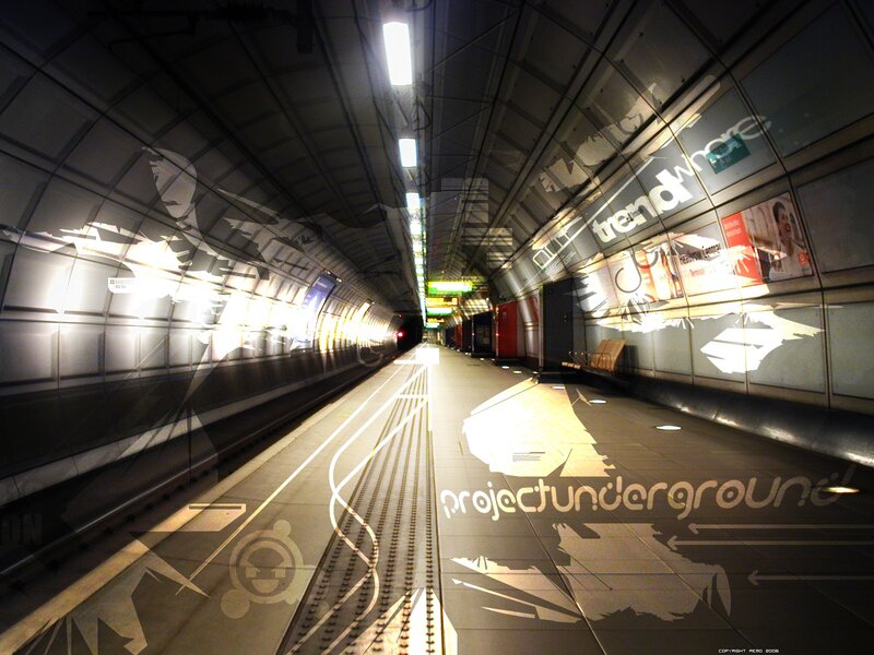 Subway station with digital art
