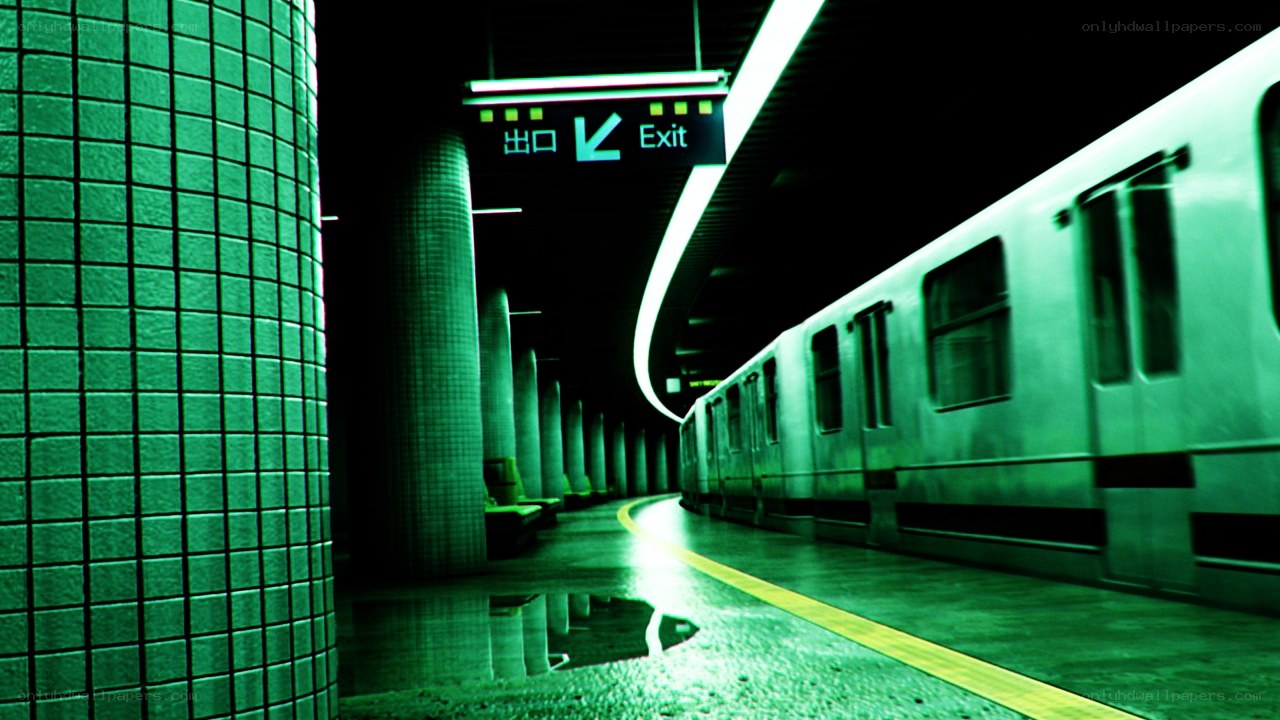 Subway station with green lighting