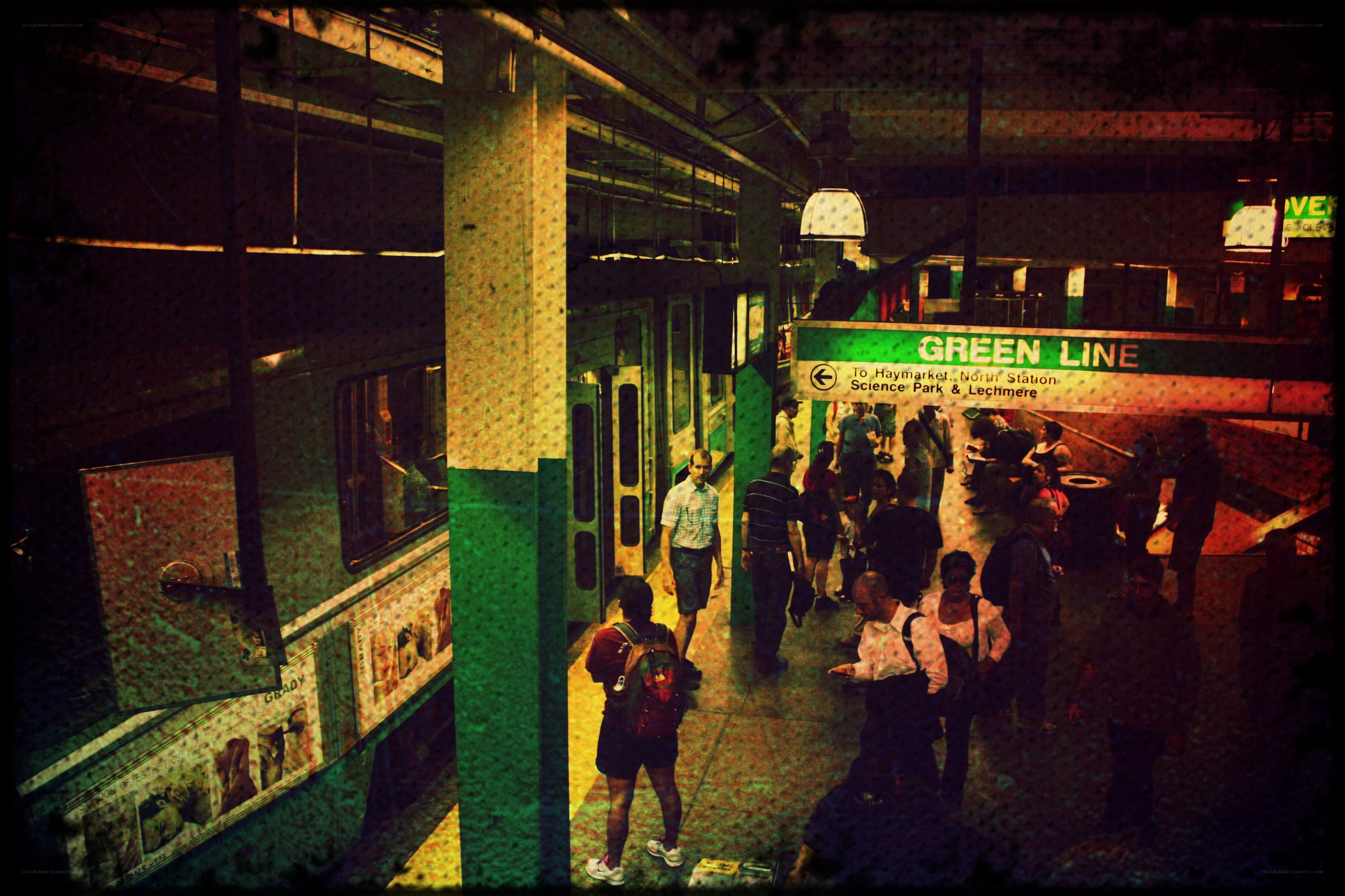Subway station with Green Line sign