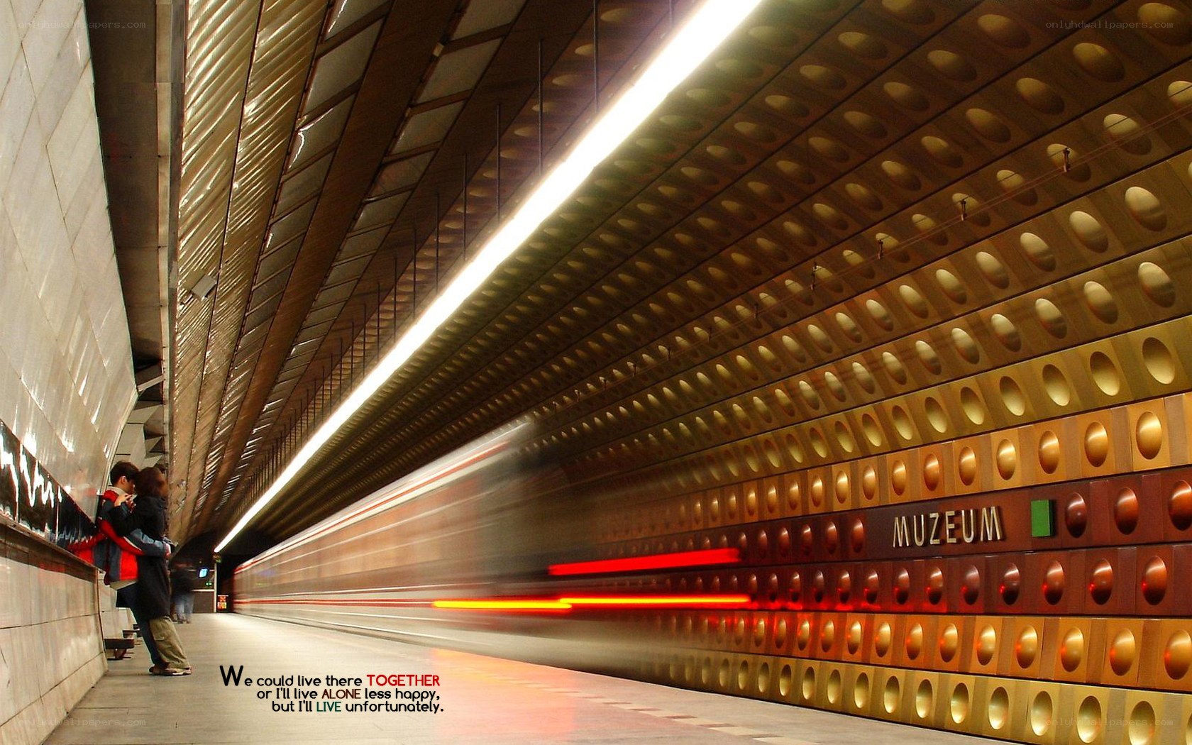 Subway station with moving train