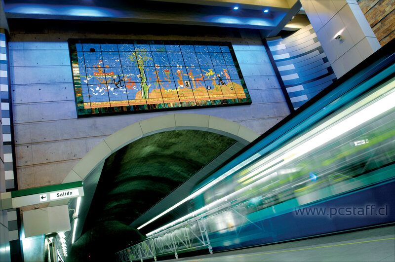 Subway station with mural artwork