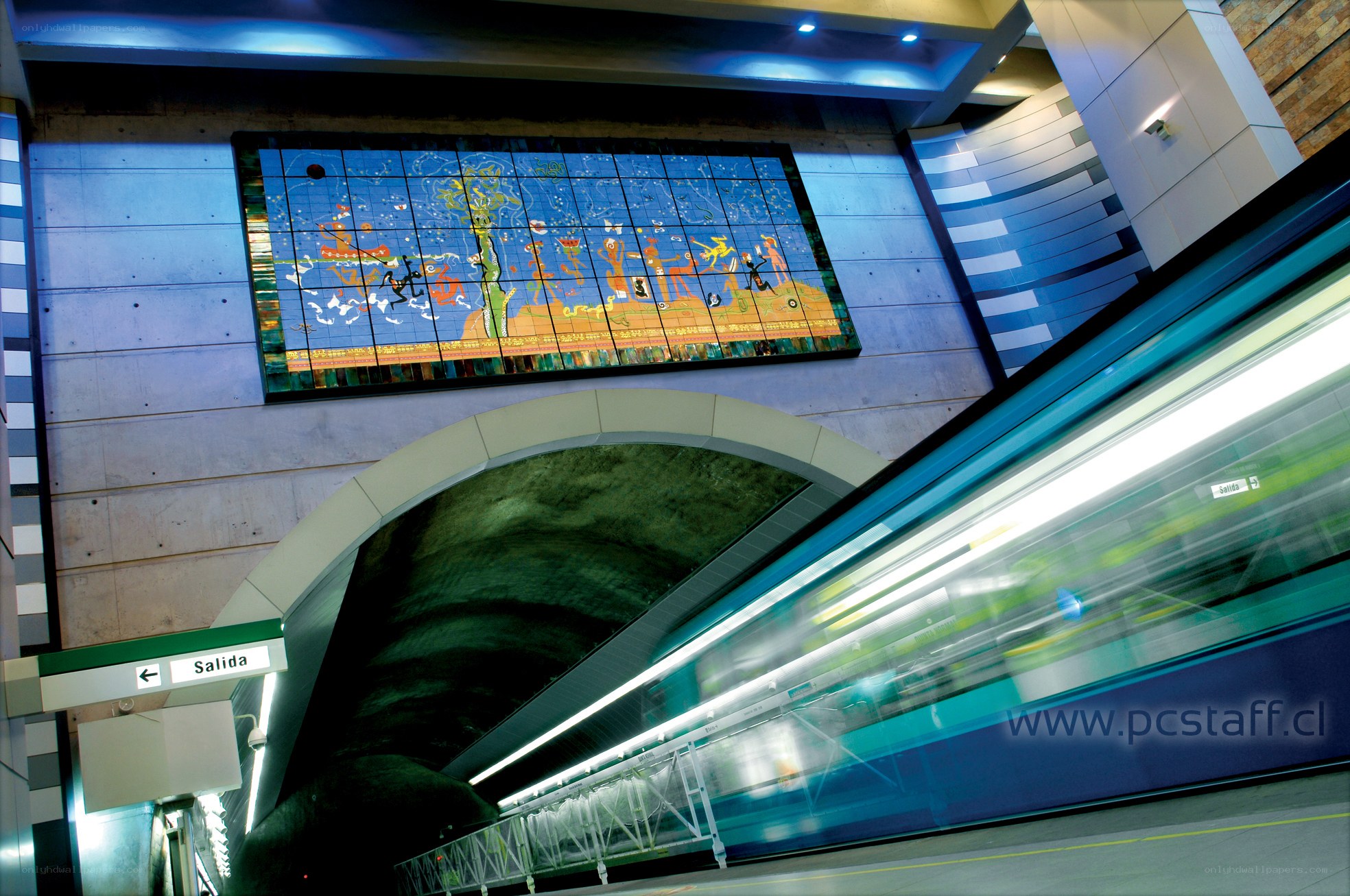 Subway station with mural artwork