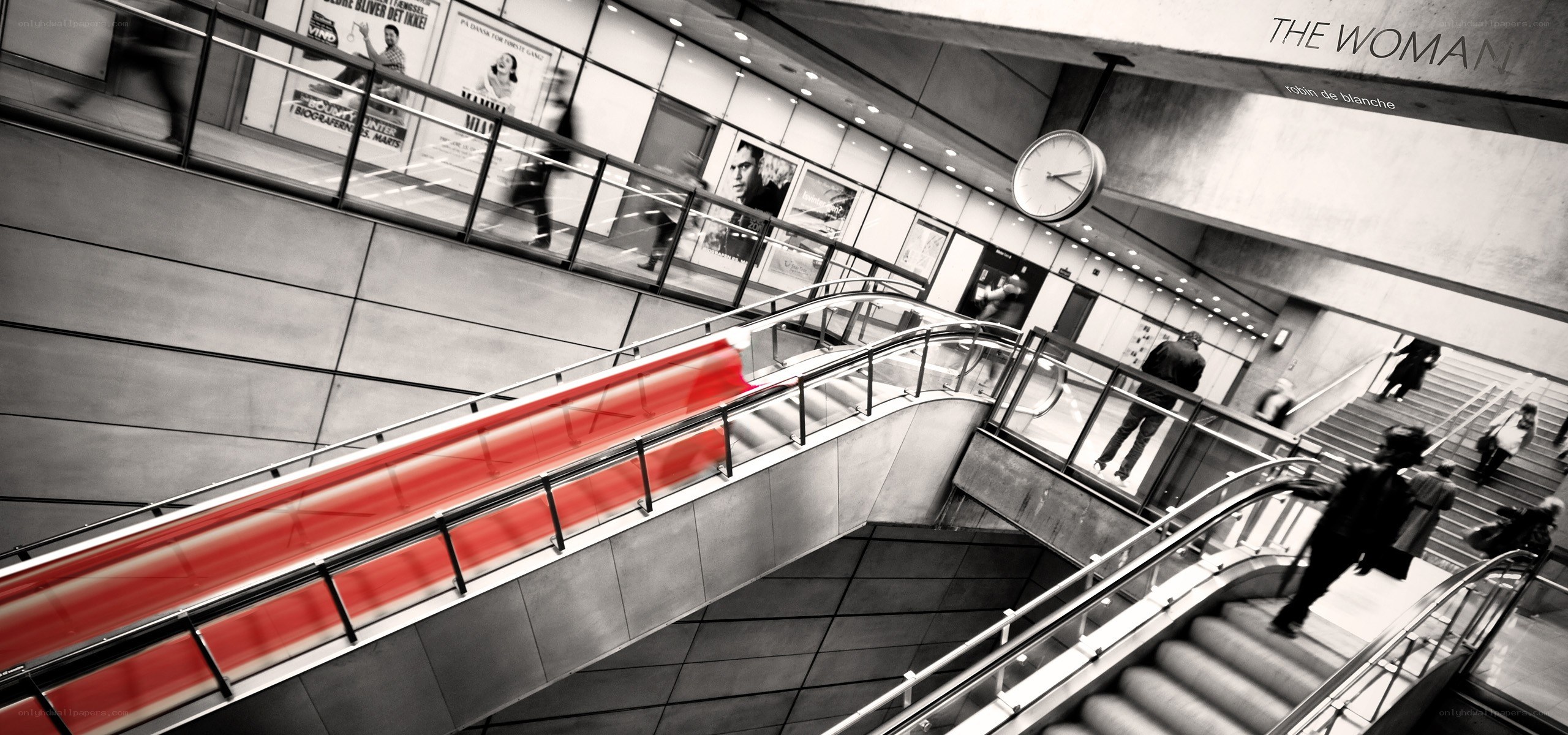 Subway station with red escalator
