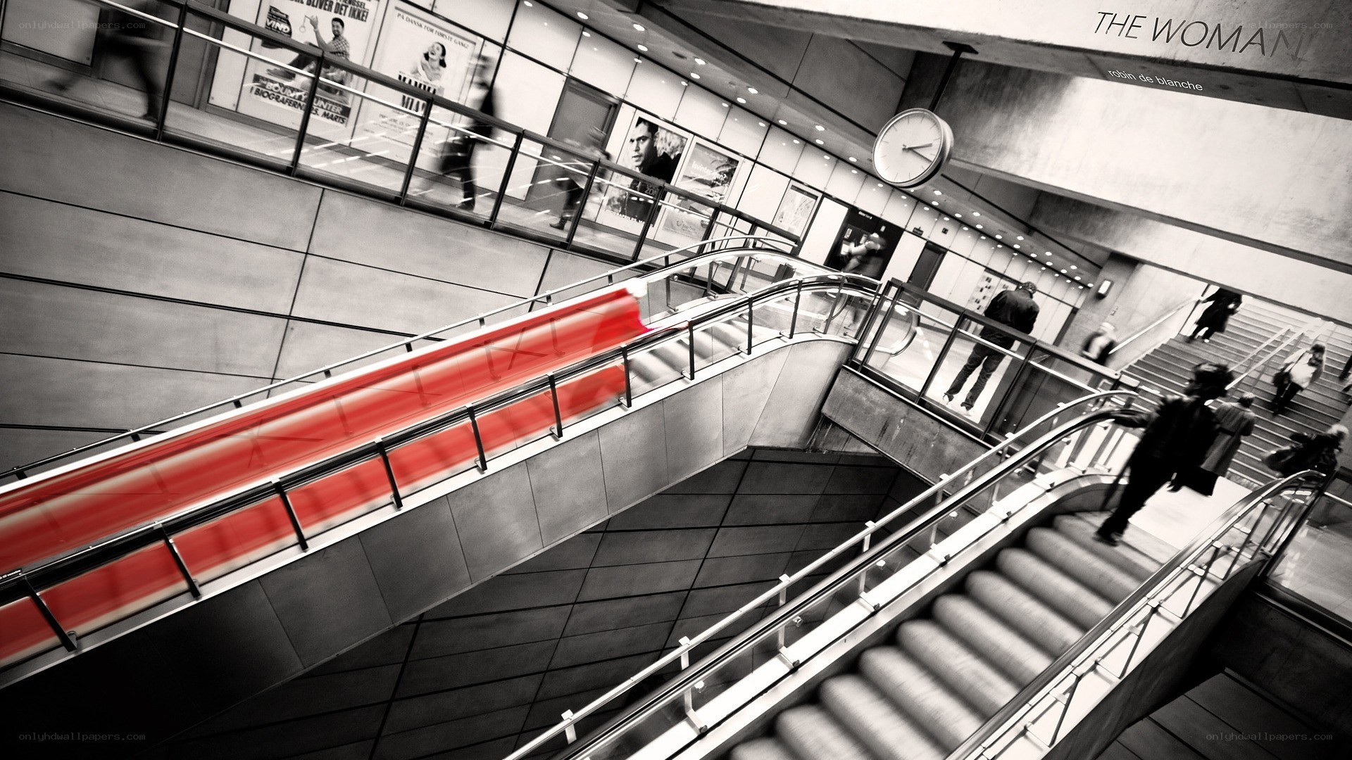Subway station with red escalator
