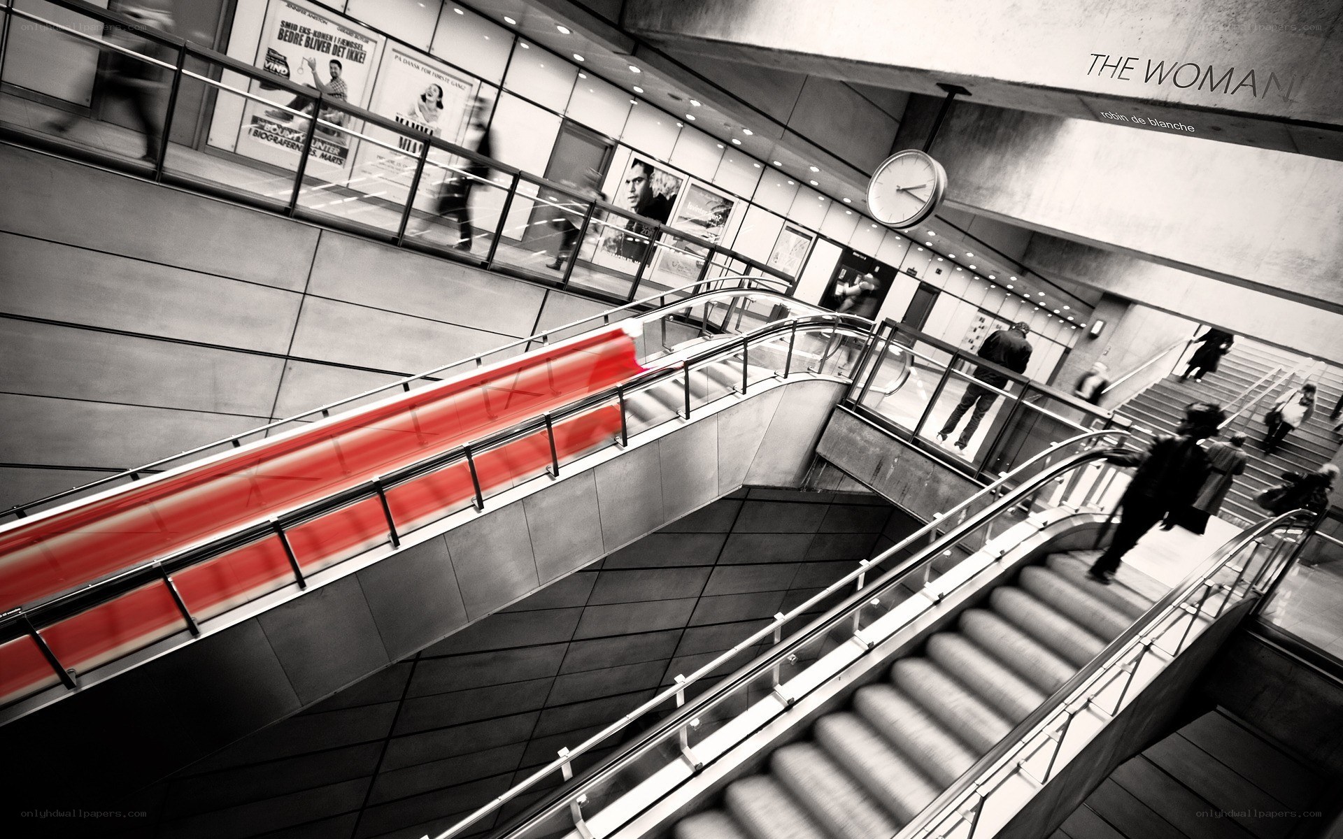 Subway station with red escalator