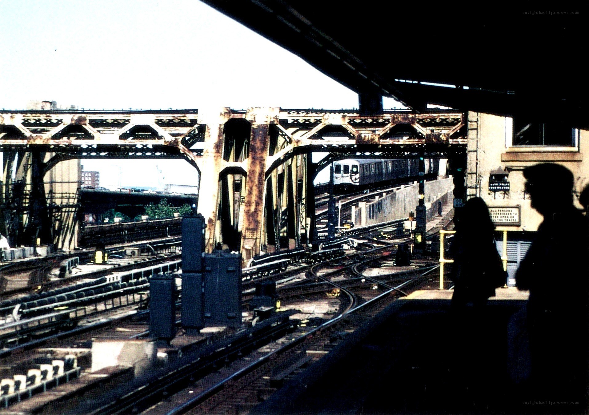 Subway station with train on tracks