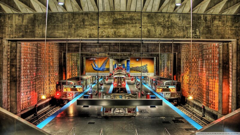 Subway Station with Trains — Orange