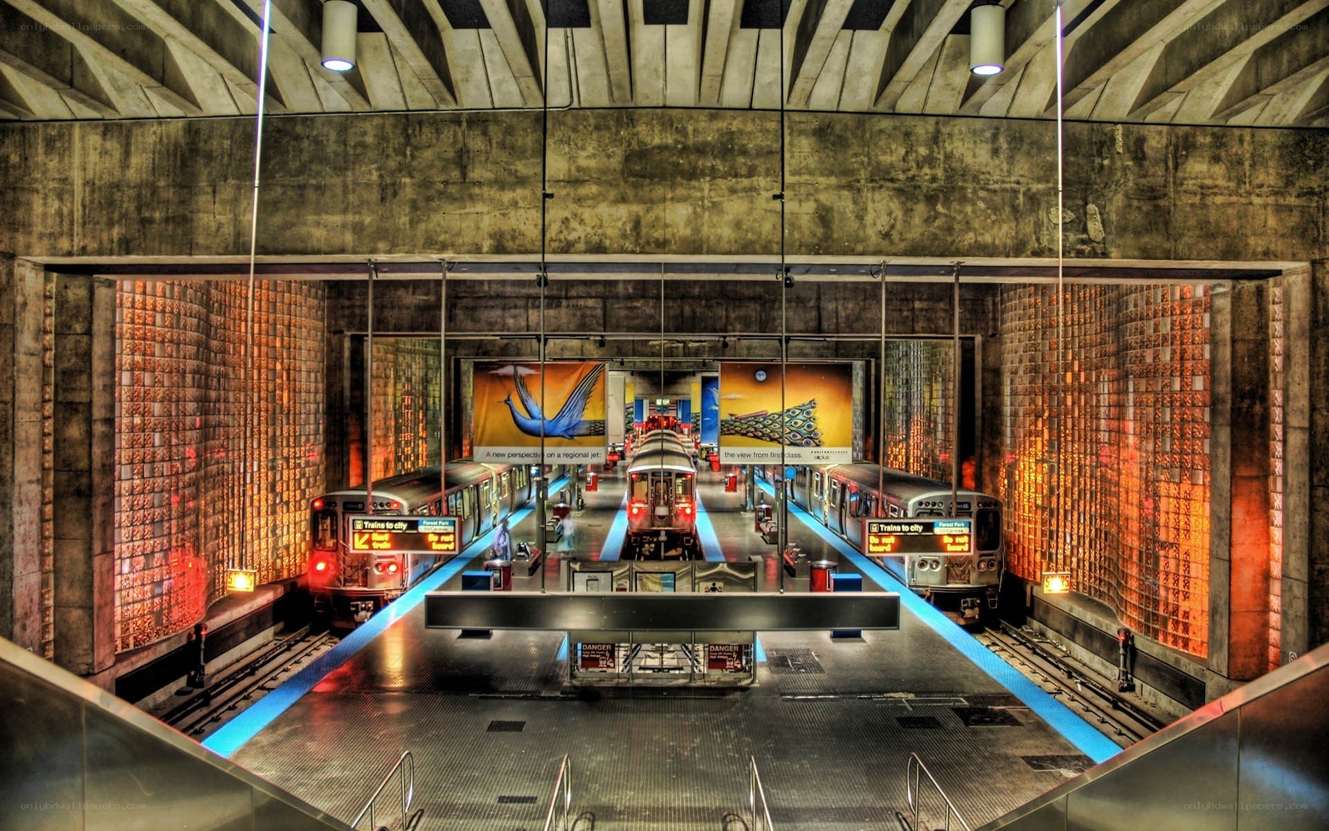 Subway station with trains
