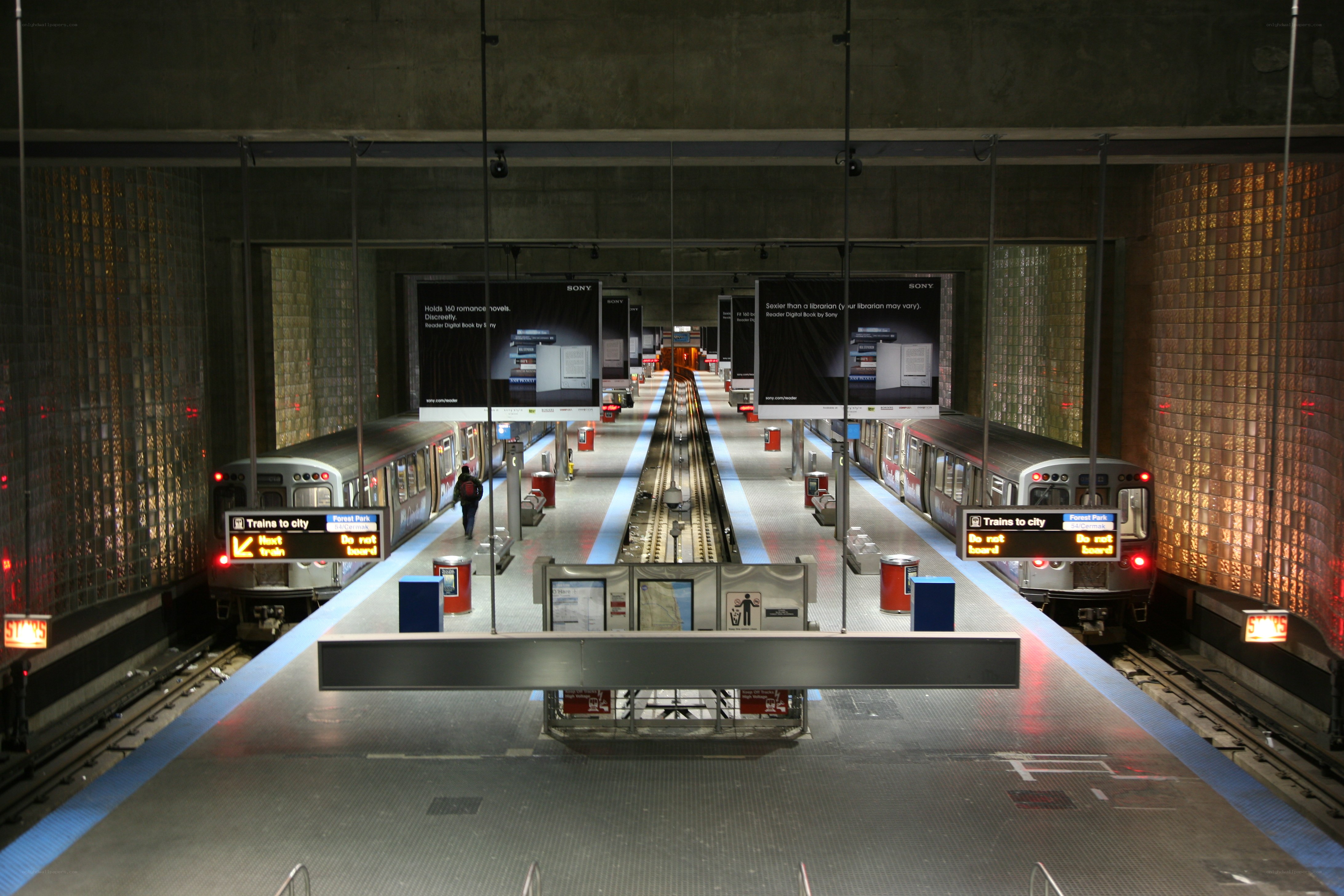 Subway station with two trains