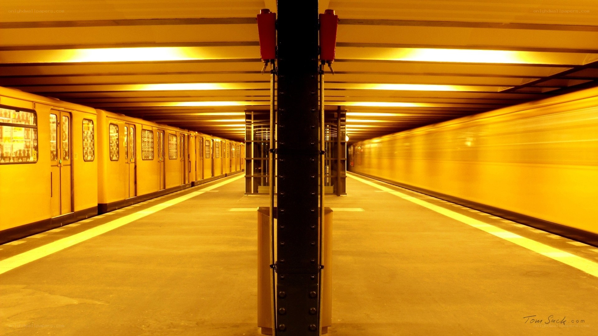 Subway station with yellow lighting