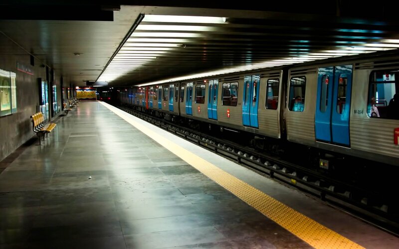 Subway train at a station