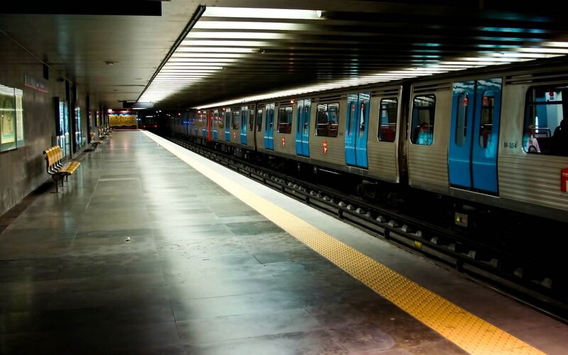 Subway Train at Station — Gray, Calm