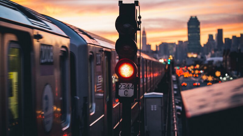 Subway Train at Sunset