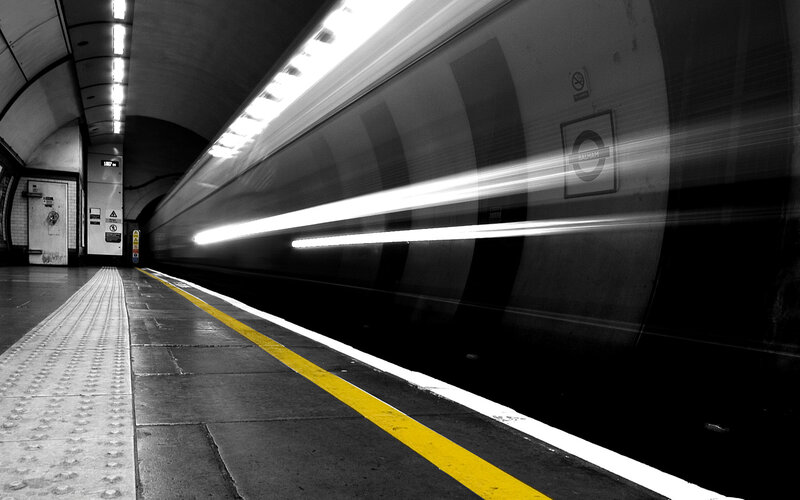 Subway train in motion