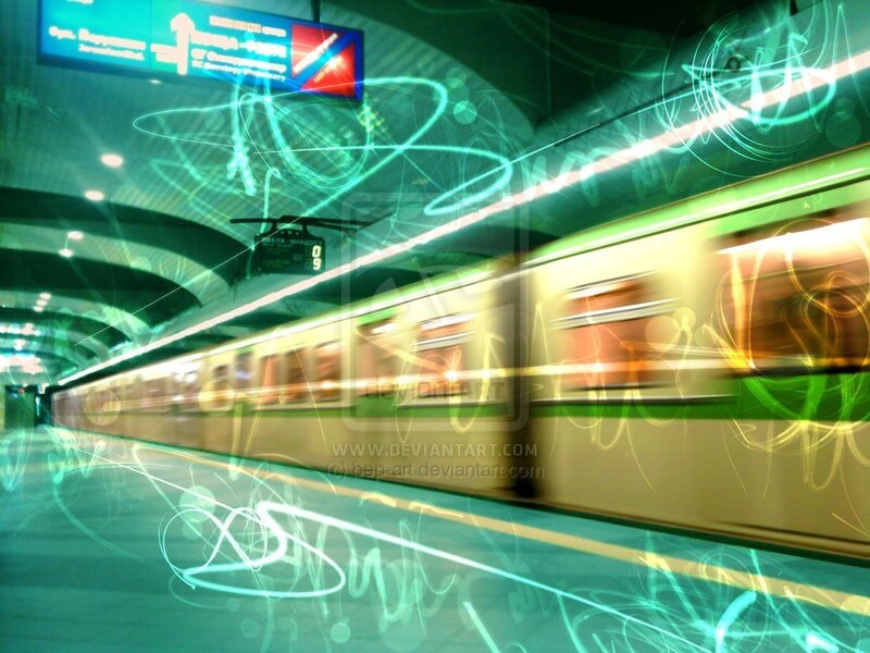 Subway train in motion