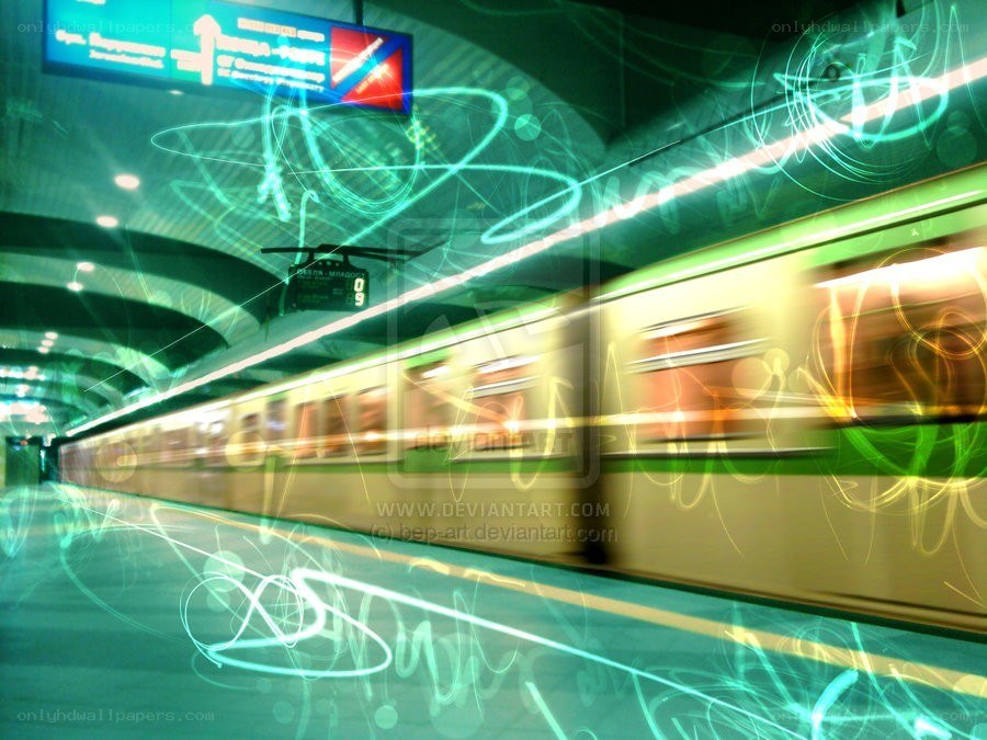 Subway train in motion
