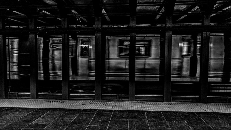 Subway Train in Motion — Black, Dramatic, Photograph