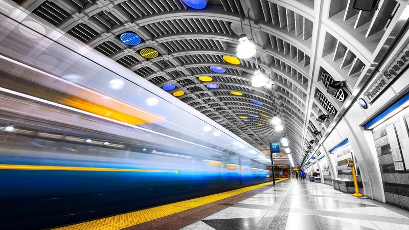 Subway Train in Motion — Blue