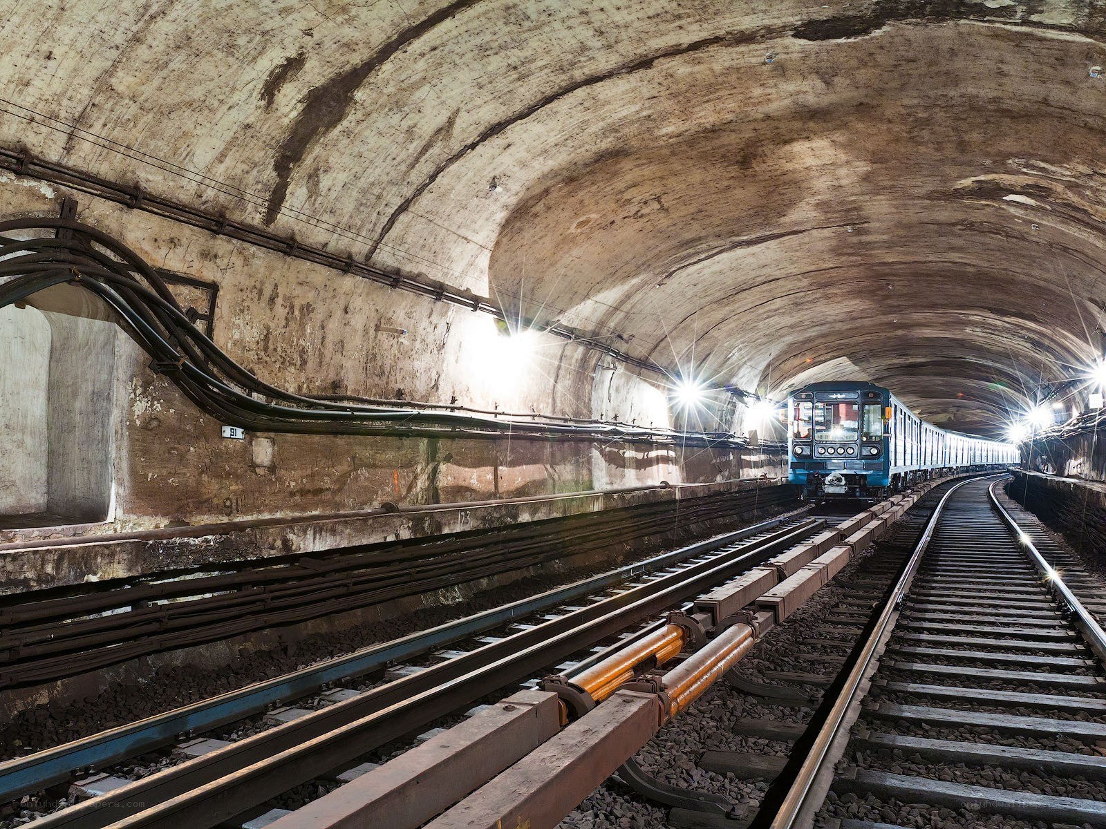 Subway train in tunnel