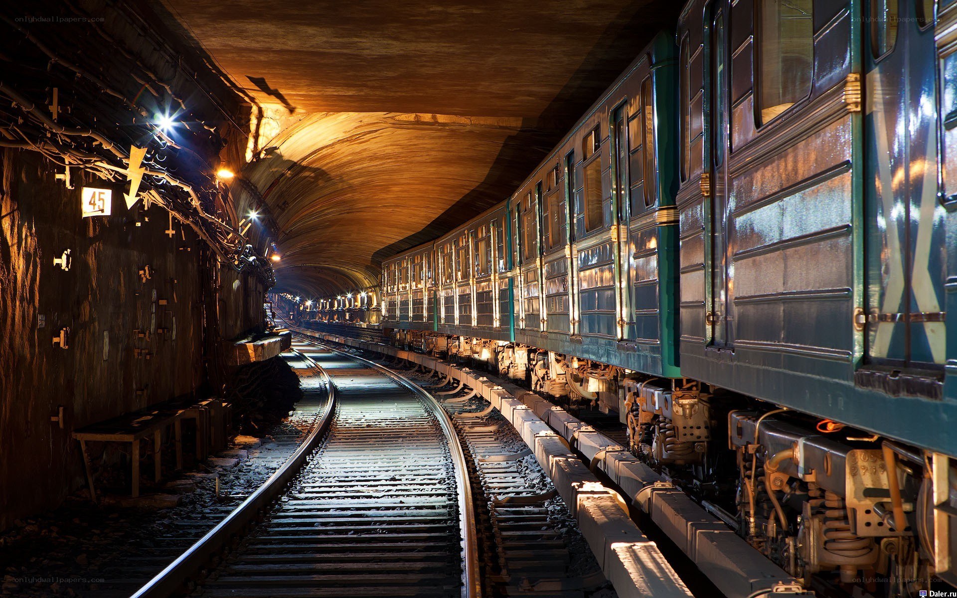 Subway train in tunnel