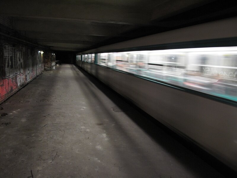Subway Train in Tunnel — Gray, Dark