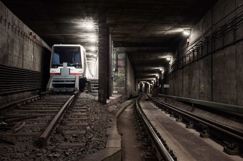Subway Train in Tunnel — Gray