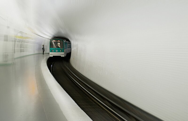 Subway Train in Tunnel — White
