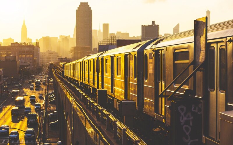 Subway Train on Elevated Track — Gold