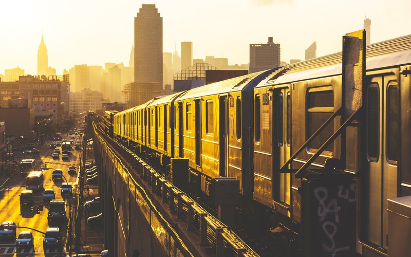 Subway Train on Elevated Track