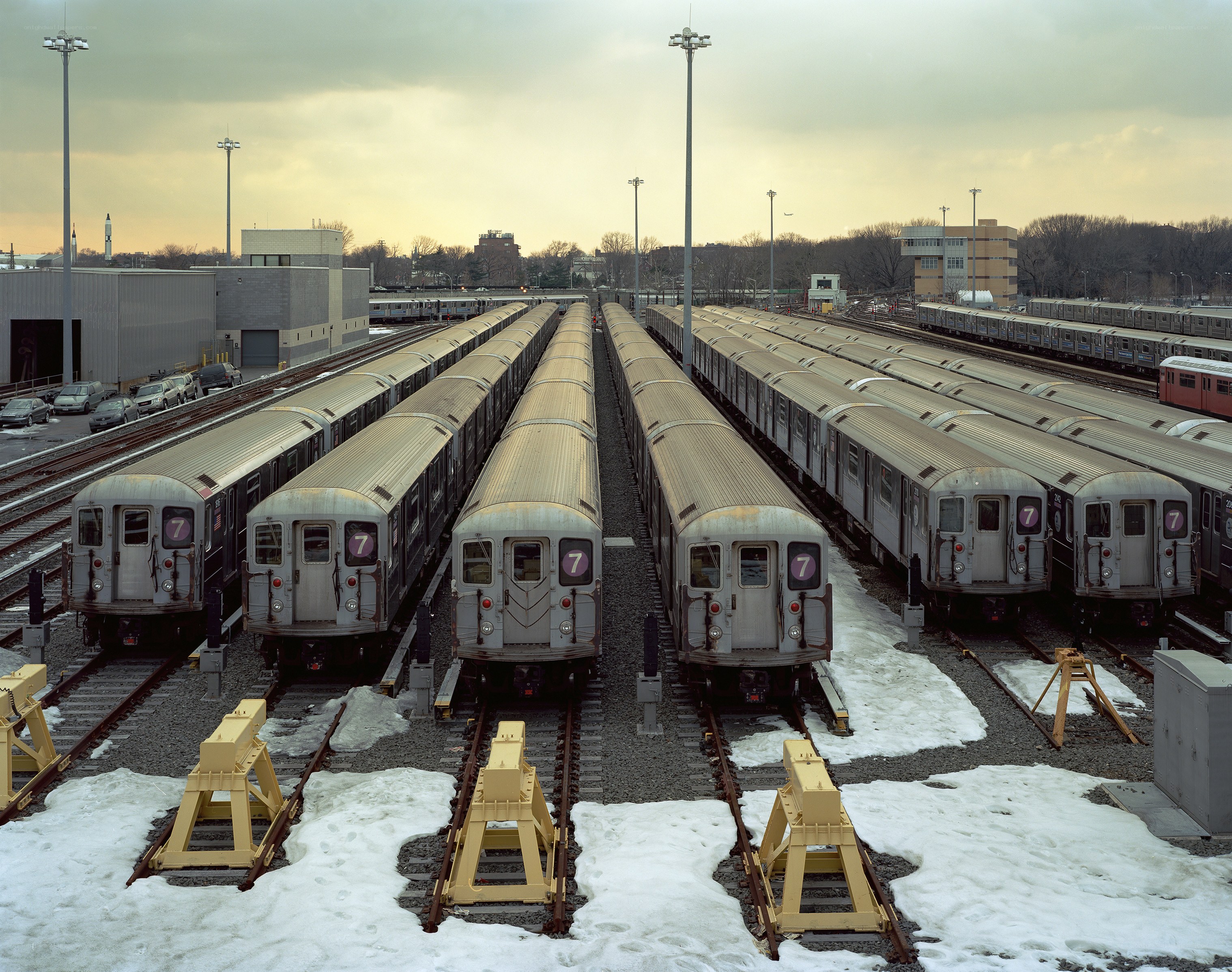 Subway trains in a yard