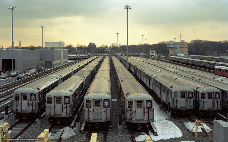 Subway trains in a yard