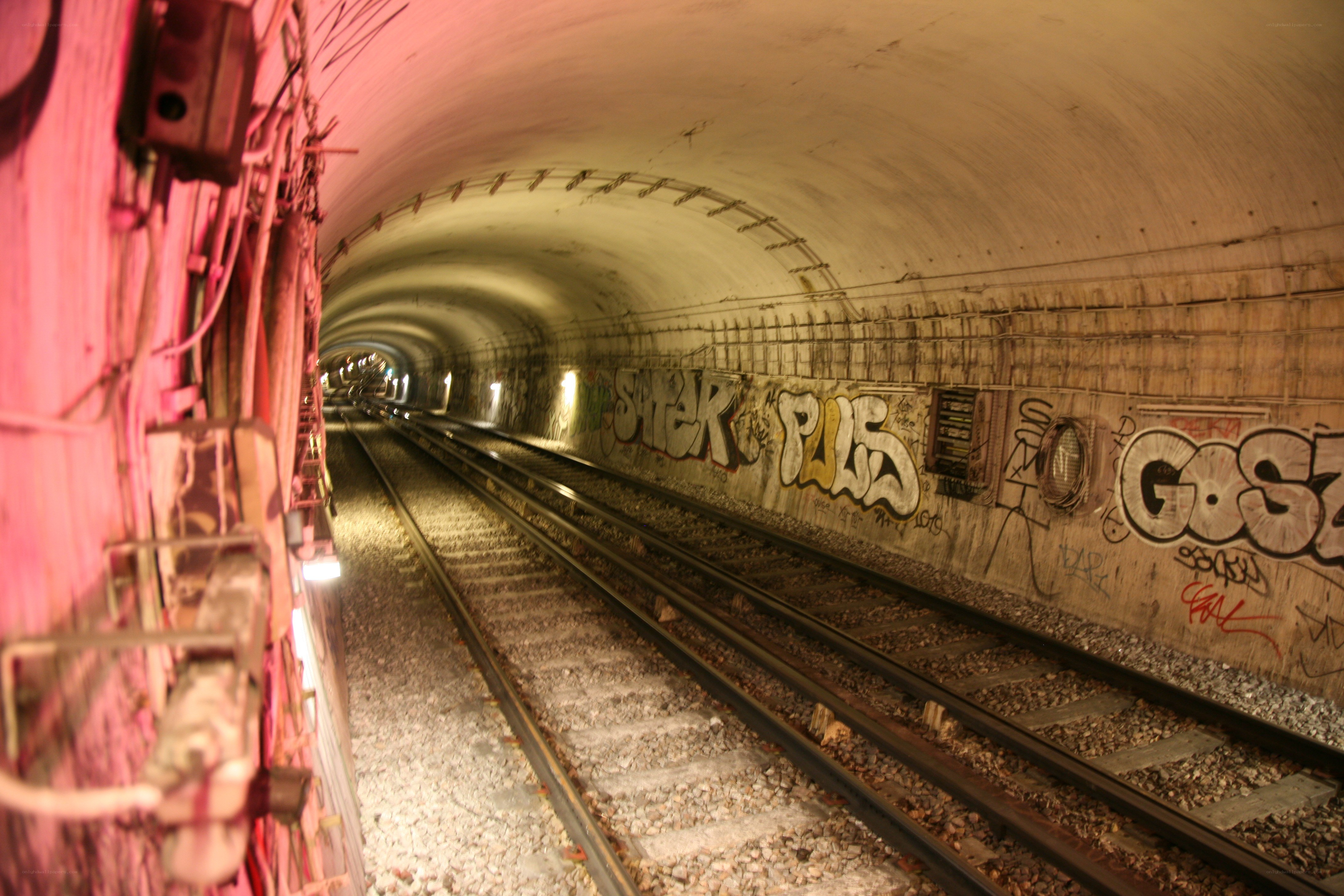 Subway tunnel with graffiti