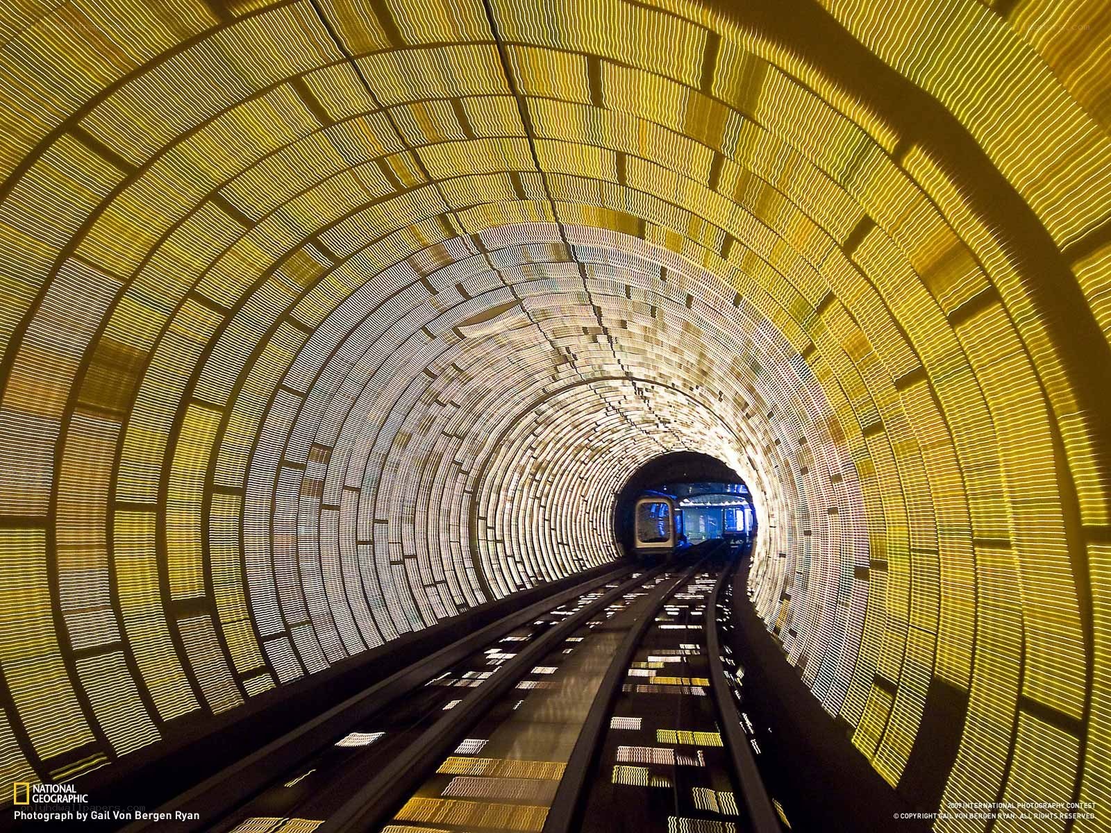 Subway tunnel with light art