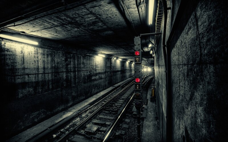 Subway Tunnel with Tracks — Black, Dark