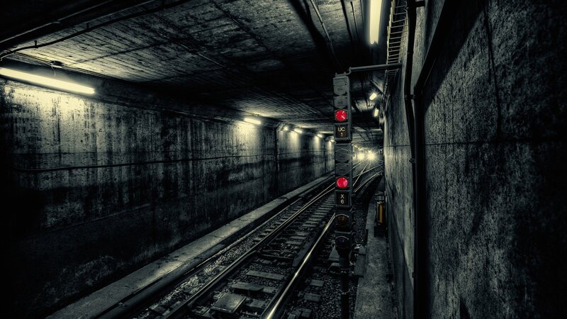 Subway Tunnel with Tracks — Black