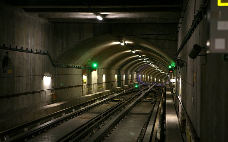 Subway Tunnel with Tracks — Gray