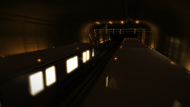 Subway tunnel with trains