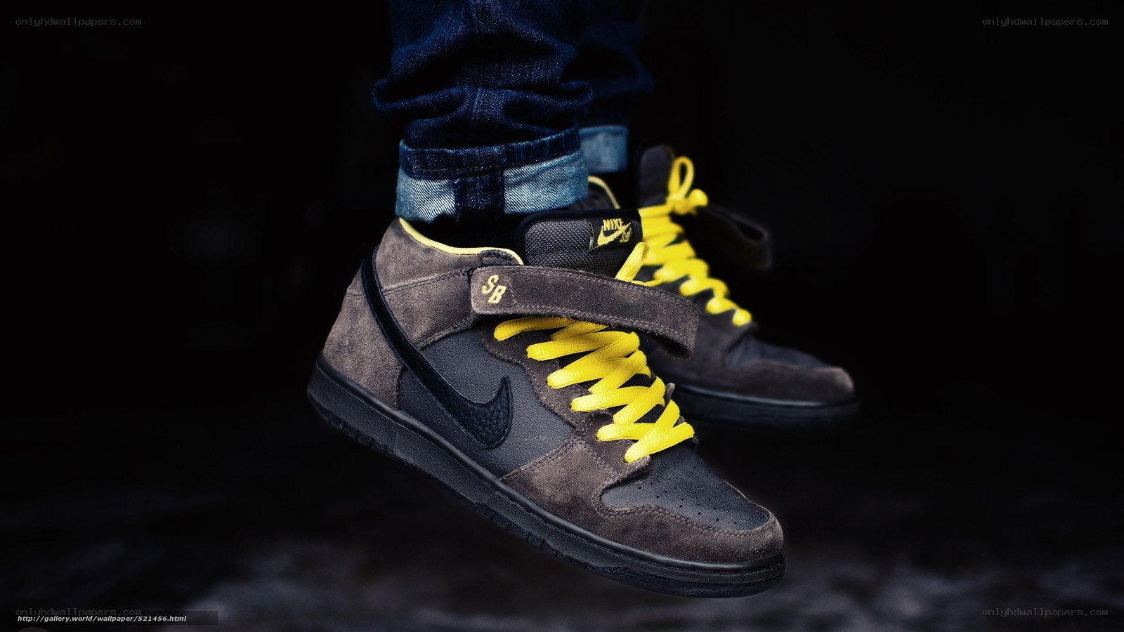 suede sneakers with yellow laces