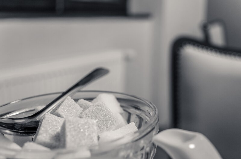 sugar cubes in a glass bowl