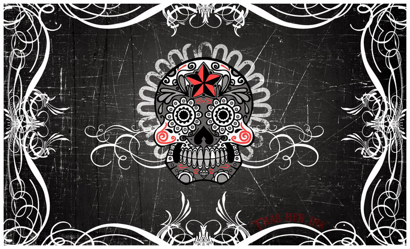 sugar skull art with floral frame